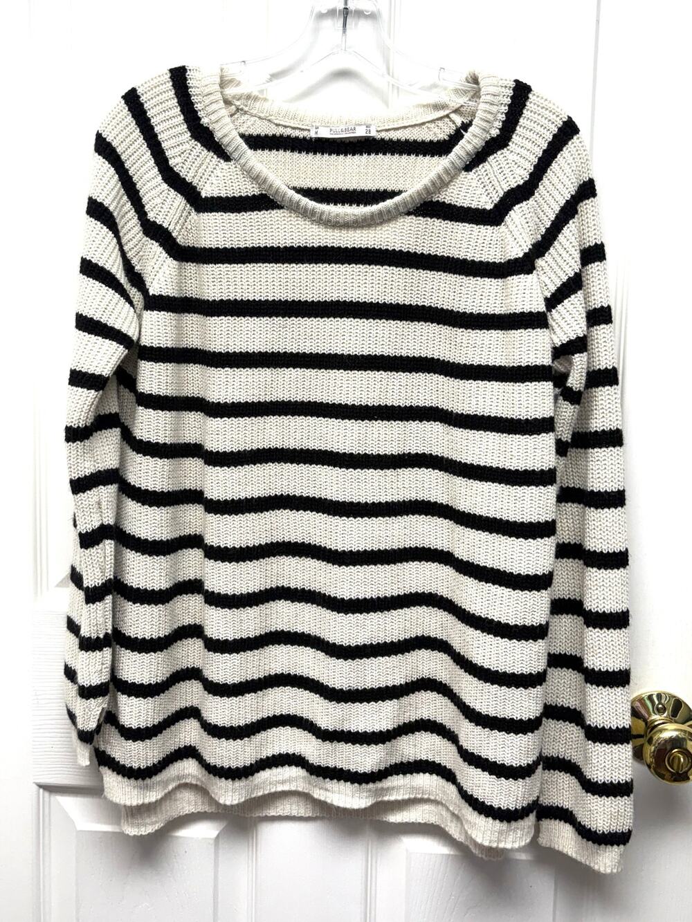 Pull and Bear Sweater Fisherman Stripe Crew Neck Knit Pullover Loose Fit Size M